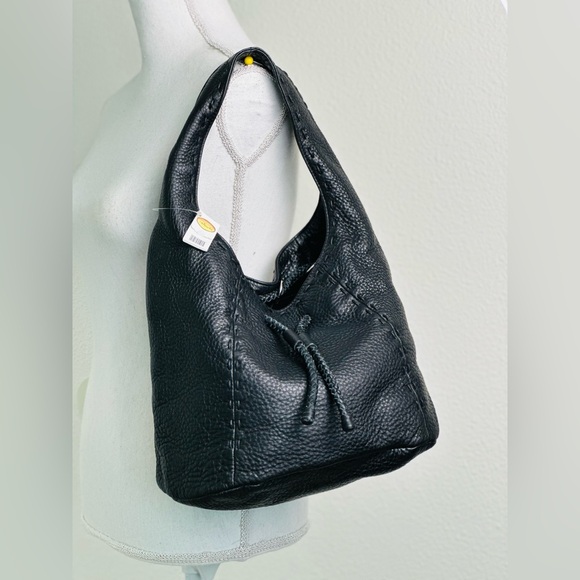 Talbots Handbags - Talbots Black Pebbled Leather Hobo Shoulder Bag Medium Size